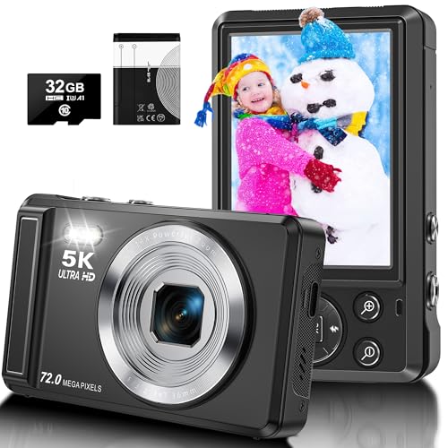 5K Digital Camera - 72MP UHD Point and Shoot Small