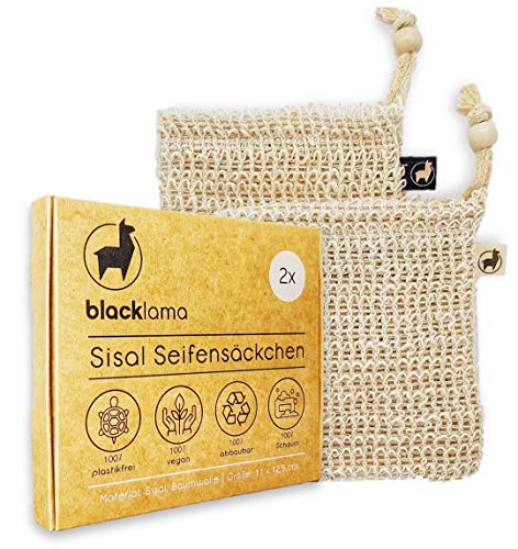 QUALITÄT designed in HAMBURG [2x] Sisal Seifensäckchen mit Baumwoll-Labels - 100% vegan - Zero-Plastic Verpackung - Bio Peeling - Seifenbeutel - Seifensack für Seifenreste - reines Naturprodukt