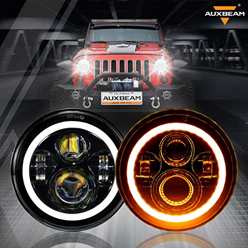Auxbeam 7 Inch LED Headlights DOT Approved for 1997-2018 Jeep Wrangler JK JKU Unlimited TJ LJ CJ, 7" Round Headlamps for Rubicon Sport Sahara Peterbilt, H6024 Headlights w/DRL & Amber Turn S