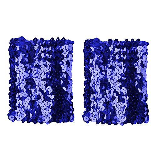 Miutii Fashion Sparkling Sequins Stretch Arm Cuffs Performance Rave Dance Costume for Men Women Blue One Size