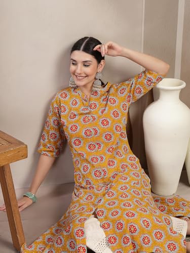 Image of Stylum Women's Pink Floral Printed Rayon A-Line Kurta