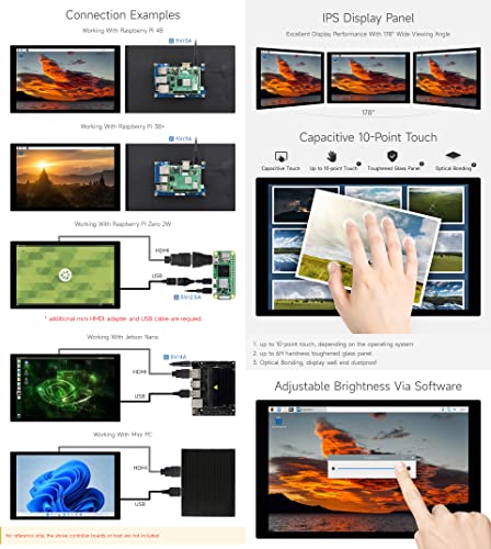 Image of waveshare 10.1inch Capacitive Touch LCD IPS Display, 1280x800 Resolution, HDMI Interface, Compatible with Raspberry Pi 5 /4B /3B /Zero /Zero W /Zero 2W /Pico /Pico W /Pico WH, Support Jetson Nano /PC