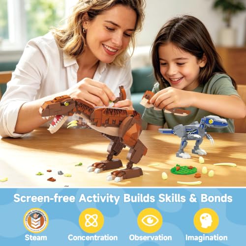 Image of Wise Block 2-in-1 T-Rex & Elephant Building Set for Kids, 826 PCS