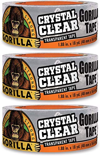 Gorilla Crystal Clear Duct Tape, 1.88 x 18 yd, Clear, (3 Pack of 1)
