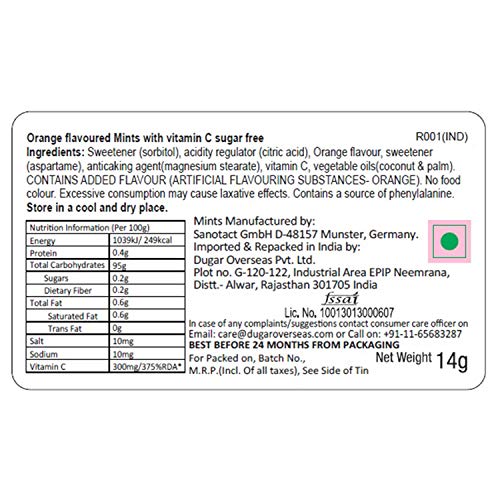 Image of Impact Products Sugar-Free Mints Orange Flavor 14G, For Everlasting & Pleasant Breath, Product Of Germany, Pocket Friendly Mints In Classic Tin Packaging (Pack of 3)