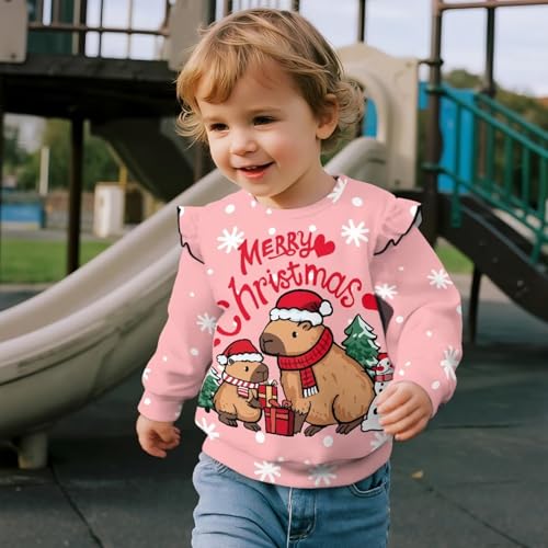 Uourmeti Toddler Graphic Clothes Girls' Long Sleeve Shirts Loose Fit Ruffle Shoulder Tee Tops4