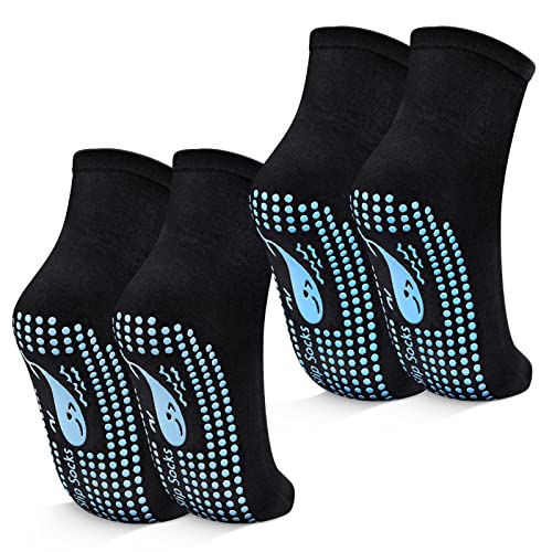 TENQUAN Calcetines Antideslizantes Mujer Hombre Niña Calcetin Antideslizante Tobilleros para Yoga Pilates Casa Gimnasio Deportivos Hospital (2 Pares, Negro, Unisex L, EU 43-46)