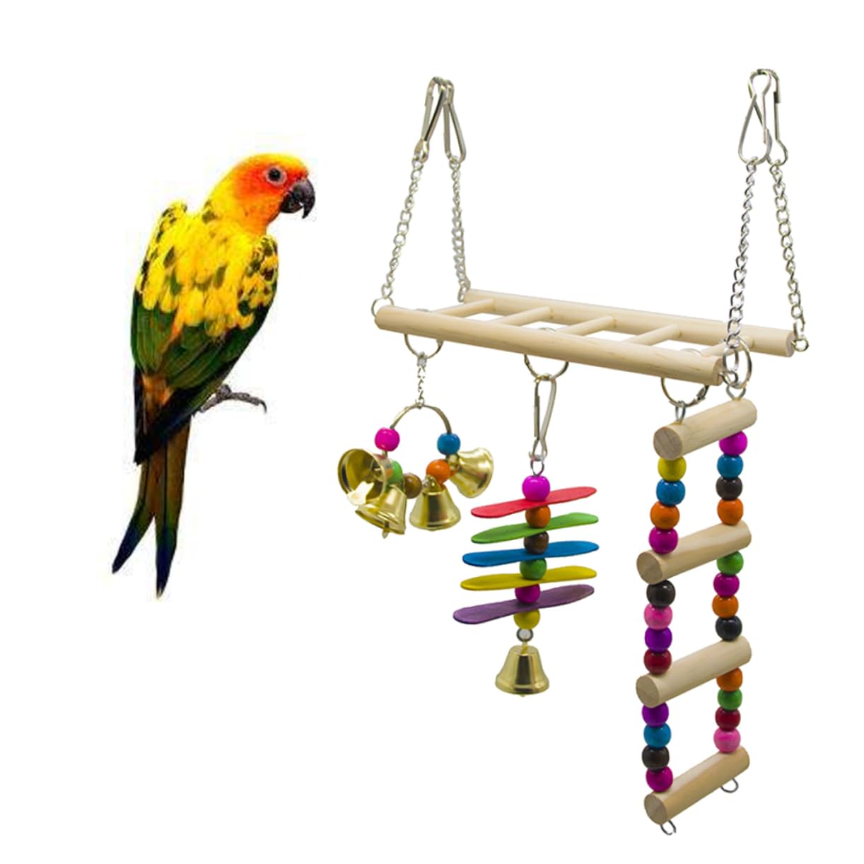 Happyyami 3piezas Escalera De Juguete para Aves Juego De Puente Colgante y Columpio para Periquitos Accesorios para Jaula De Aves para Escalar y Jugar