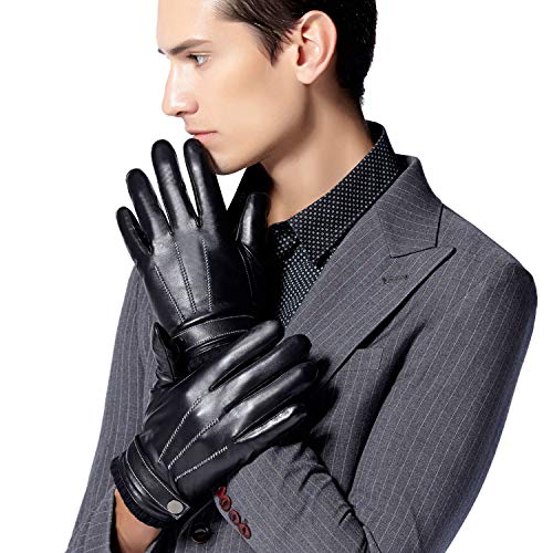 【GSG】手袋 メンズ グローブ レザー 革 羊革 冬 紳士 ブランド 防寒 裏起毛 スマホ対応 ドライビンググローブ 黒 保温 運転用 5本指 タッチパネル対応 13620【セール中】