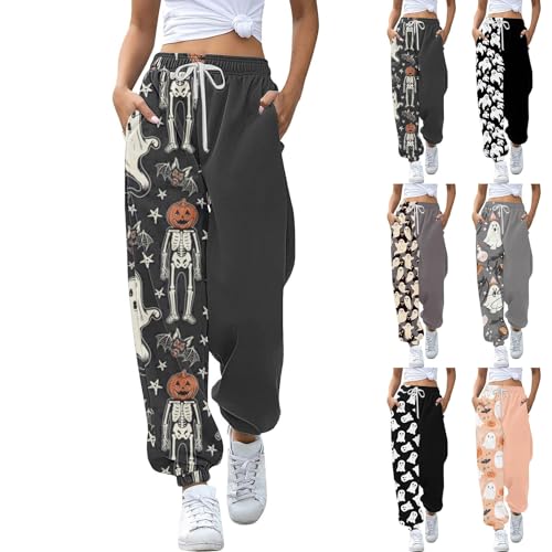 Halloween Clothes for Women,Halloween Pajamas Womens Hallowee Pants Baggy Sweatpants Lounge Sweat Pant Active Jogging Fall Clothes Trendy Matching 03 Dark Gray Small