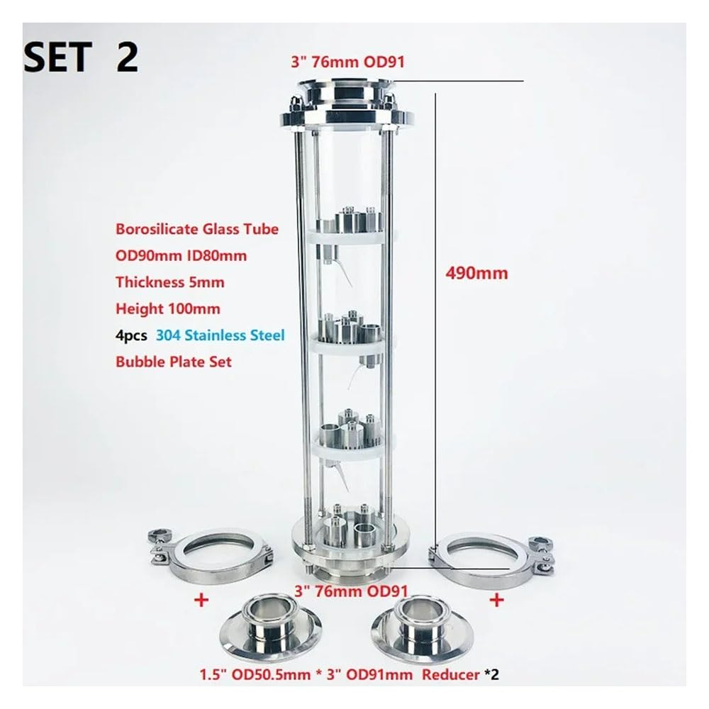 Colonna Di Distillazione, Colonna Di Distillazione OD91 Da 3" (76 Mm) Con 4 Piastre A Bolle In Acciaio Inossidabile 304 For Distillazione, Colonna Di Rettifica In Vetro A 4 Strati Argento(SET 2)