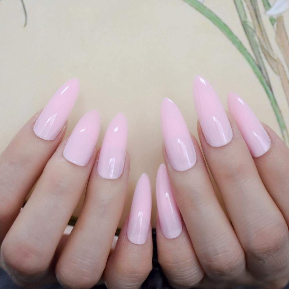ACiyD Falsche Nägel UV-Nagellack Press On Nail XL Lange Kunstnägel Hellrosa Reine Farbe Spitz Gebogene Kunstnägel