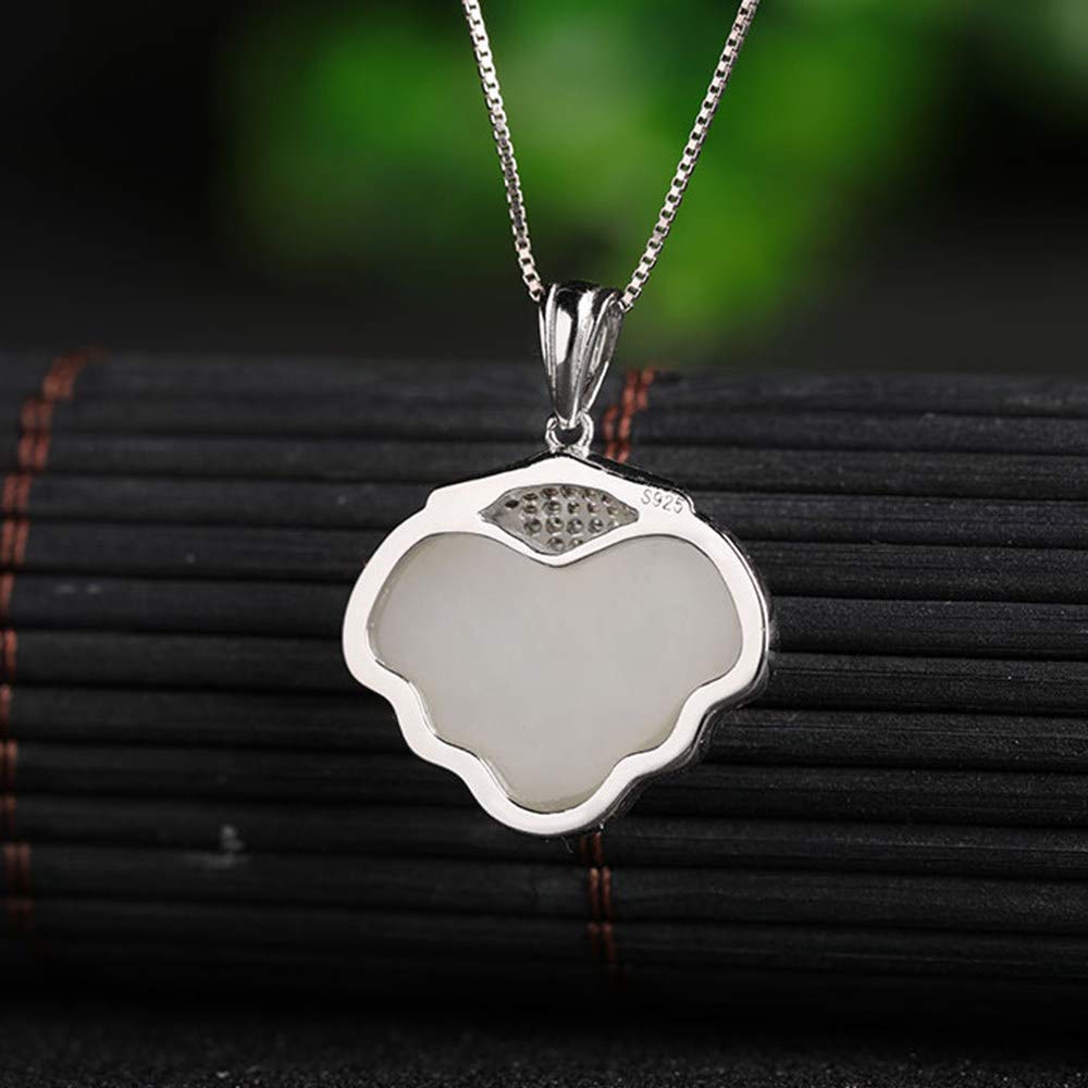 Jade Kette Damen, Smaragd Schmuck, Jade Stein, Sterling Silber im Chinesischen Stil Retro Sterling Silber WeißE Jade-AnhäNger-Halskette, 18 "(mit Geschenkbox), Unisex