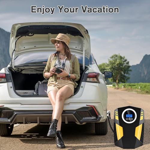 Digital Tyre Inflator,Tyre Inflator Portable Air Compressor Car Tyre Pump with 3 Nozzle Adaptors And Digital Led Light,12V Rapid Tyre Inflator Air Compressor for Car Tires and Other Inflatables - Image 6
