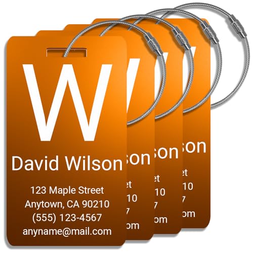 Personalized Luggage Tags for Suitcases 4 Pack – Custom Metal Name Tag for Travel, Golf Bag, and Baggage – Durable Aluminum Luggage Name Tags (Copper Sunset, Vertical)