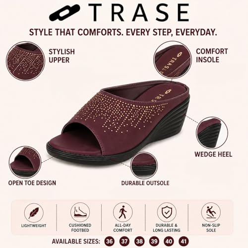Image of TRASE Wedges Heels for Women Office Wear | Comfortable Sandals for Women with Soft Sole | Stylish Ladies Formal Casual Slip On Footwear