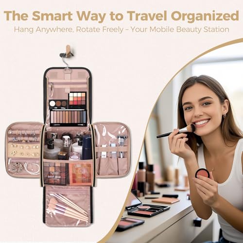 Hanging Toiletry Bag & Makeup Bag for Women with Jewelry Organizer - TSA Approved Large Capacity Travel Cosmetic Organizer, Waterproof Shower Essentials Case with Transparent Pockets, Black2