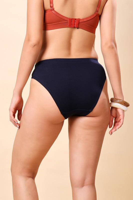 Image of London Hills Women's Solid High Coverage 100% Cotton High Waist Hipster Panty Women's Briefs| Hipster Briefs Panties for Women with Elastic Waistband Comfort Fit Panty Womens Bikini Knickers