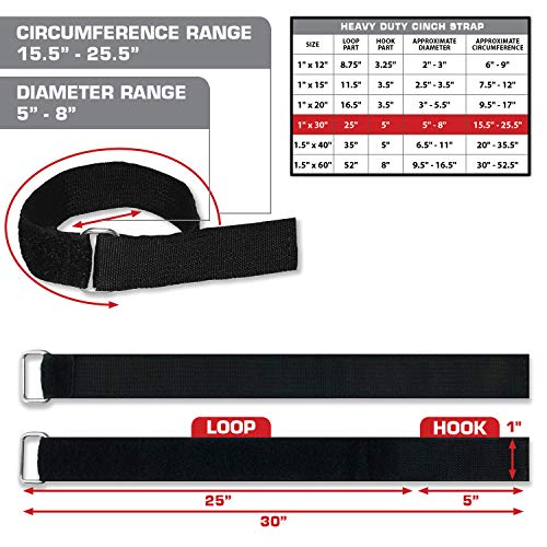 Heavy Duty Cinch Straps With Stainless Steel Metal Buckle, Reusable Durable Hook And Loop, Multipurpose Securing Straps - 6 Pack - 1" X 30" #TOP1