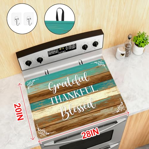 Image of Thankful Stove Top Cover for Electric Stove, Thanksgiving Ceramic Stove top Cover, Grateful Heat Resistant Glass Cooktop Cover, Flat RV Range Stovetop Protector Dish Drying Mat for Kitchen, 28 inchx20 inch