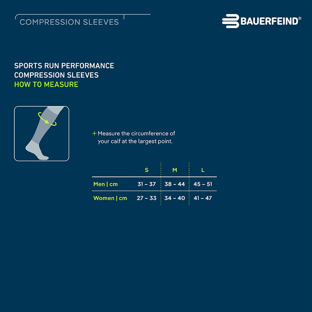 BAUERFEIND Waden Sleeves Run Performance Compression Sleeve, 1 par de vendajes para pantorrilla con compresión y puntos 3D, calentadores de piernas