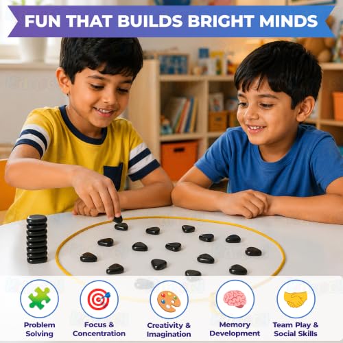Image of Kidology Magnetic Chess Game for Kids & Adults | Magnetic Stones Strategy Board Game with Rope Boundary | Brain Teaser Logic Puzzle | Family Party & Travel Game | Gift for Boys & Girls (Black)