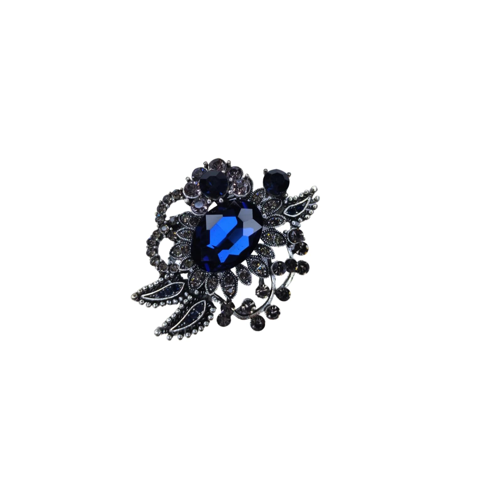 Mens Vintage-Style Sapphire Blue and Marcasite Floral Brooch Pin -Adoran Sliver Designer & Blue Rinestone Brooch.-image-32