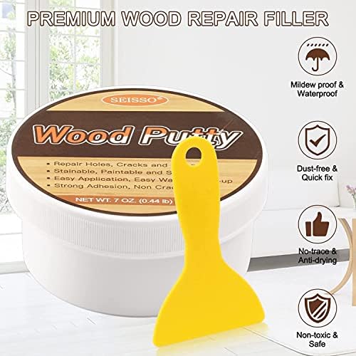 SEISSO Multi-Purpose Wood Filler, Water-Based Wood Putty, White Wood Filler for Trim, Wood Filler Paintable, Stainable, Wood Furniture Repair kit - Restore Wooden Table, Cabinet, Floors, Door