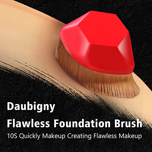 Image of Foundation Brush, Daubigny Perfect Makeup Brush for Face Blush Liquid Powder Foundation Brush for Blending Liquid, Cream or Flawless Powder Cosmetics with Protective Case (Red)