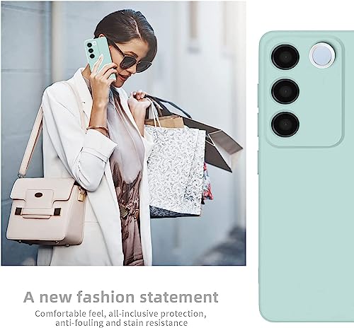 Image of DIZORO Microfiber Candy Case Compatible for Vivo V27 5G Smooth Touch Cushion Liquid Soft Silicone Gel Rubber Phone Cases Non-Slip Full Body Protective Shockproof Back Cover (Mint Green)