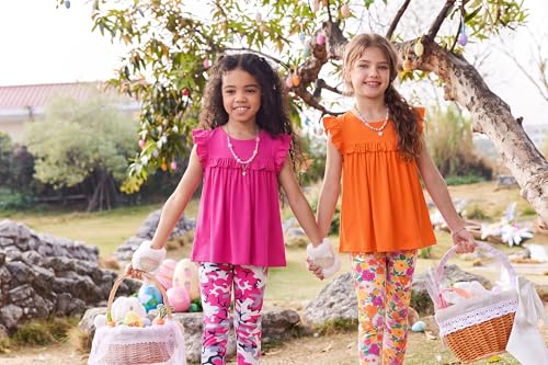 Image of Arshiner Toddler Girls 2-Piece Outfits Ruffle Sleeve Tee & Elastic Waist Pants Kids Summer Clothing Set For 2-10 Years