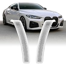 USR 21-24 G22 4 Series Side Reflector Front Bumper Side Reflector Left + Right Pair - Compatible with 2021-2024 BMW 430i / M440i G22 / Bimmer 2 Door Coupe Trims CLEAR LENS REFLECTORS