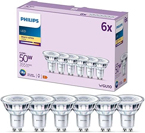 Pack de 6 lâmpadas Philips GU10 luz quente