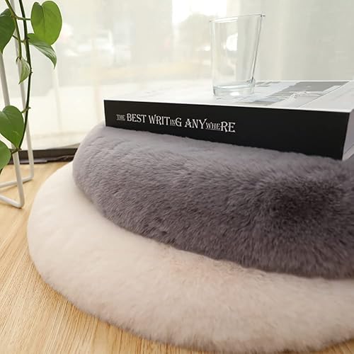 Miniatura 7 de vctops Almohadillas redondas de piel de conejo sintética para silla, cojines de asiento esponjosos, suaves cojines de asiento para dormitorio, sala