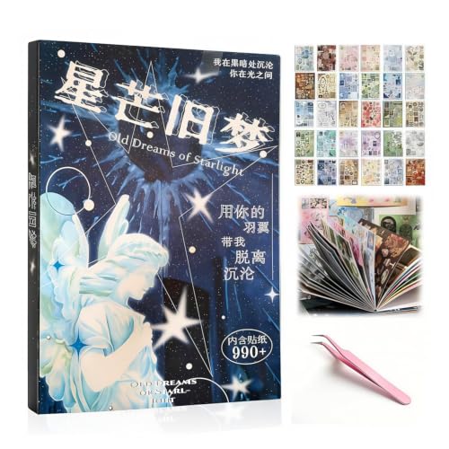Image of PATPAT Retro Sticker Book, 990 Pieces with Tweezer, Kawaii Journaling Set