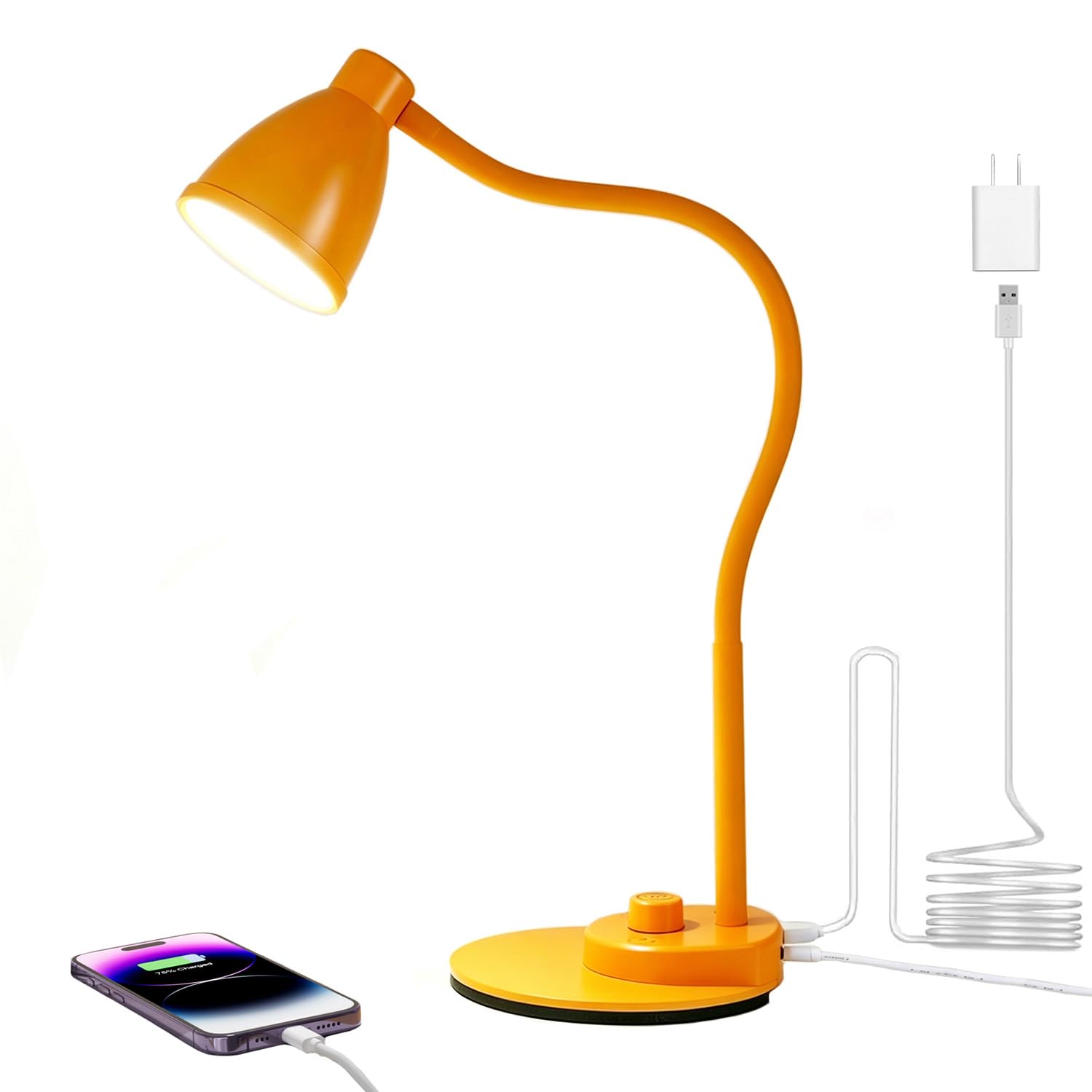 BOHON Lampa biurkowa LED z portem ładowania USB, 3 tryby kolorów, w pełni przyciemniana lampa do czytania, automatyczne ściemnianie, elastyczna lampa stołowa na szyję, do domu, biura, akademika, przy