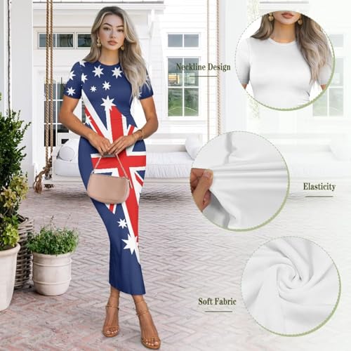 Image of Womens Short Sleeve Jamaican Flag Midi Bodycon Dress | Soft stretchy fabric,crew neck,jamaican print casual date night cocktail party, elegant chic, spring summer fall all season