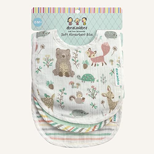 Image of abracadabra Muslin Bibs with Adjustable Snap Button Closure, Super Absorbent, Soft, Comfortable & Lightweight, Set of 3 - Bambi & Friends