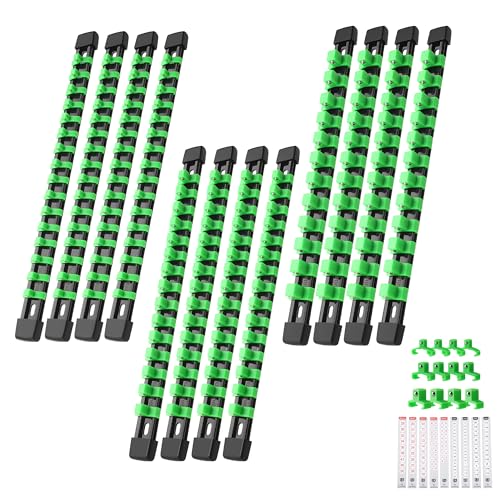 Image of Reniteco 12-Pack Socket Organizer Set, 1 /4 inch x 64 3 /8 inch x 60 1 /2 inch x 48 Clips | 172 Clip Capacity, Havy-Duty ABS Socket Rails, Removable Clips, Drive Socket Storage, Toolbox Drawer or Wall Mount