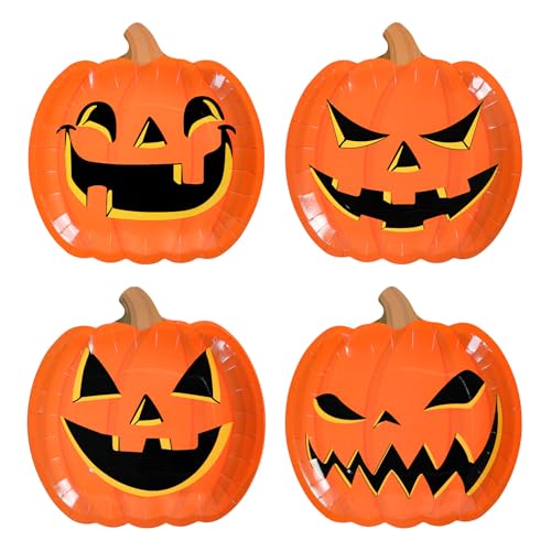 Xienbloc 48Pcs Halloween Party Plates Halloween Party Supplies Paper Pumpkin Shape Dinner Plates Disposable Halloween Birthday Party Supplies For Kids cover