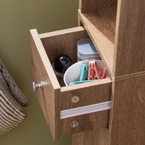 Bathroom Tall Cabinet with Drawer and Doors, Adjustable Shelves