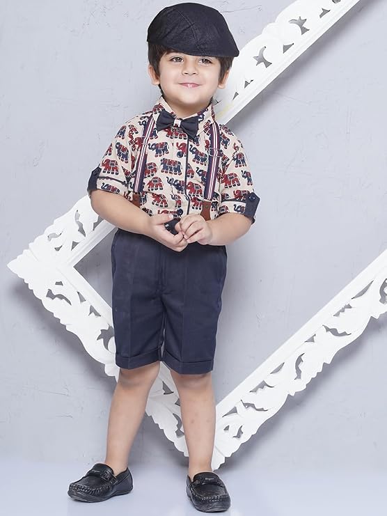 Image of AJ DEZINES Kids Casual Wear Clothing Cotton Shirt Short Set For Boys
