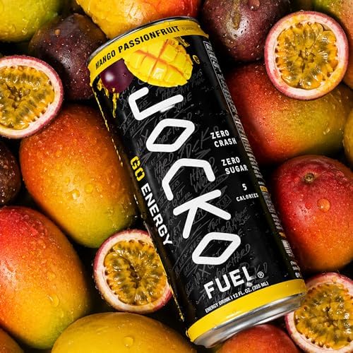 Image of Jocko Fuel GO Energy Drinks, Mango Passionfruit - 95mg Caffeine with Added Adaptogens, Vitamin B12 & B6, & L Theanine for Mood & Focus Support, No Sugar, 12 Pack - Packaging May Vary