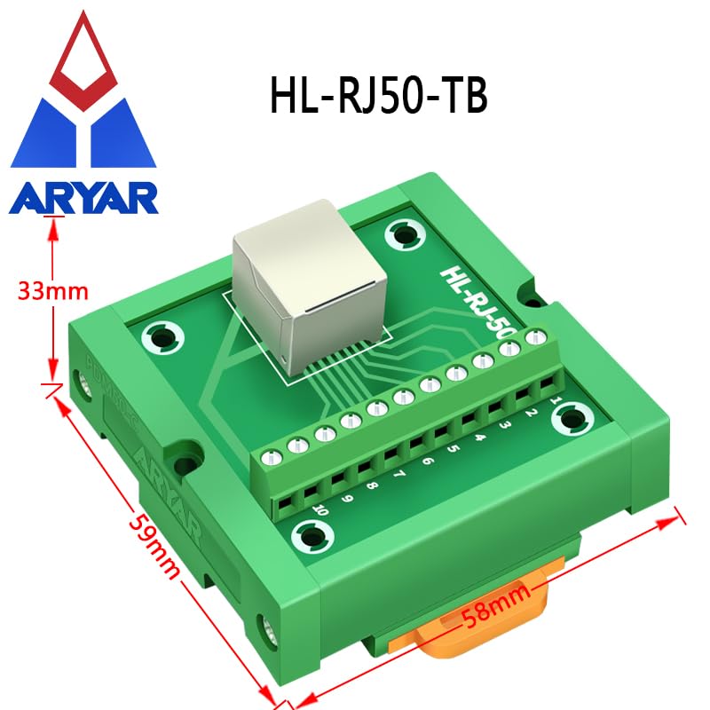 Wiring Connecting Terminals - RJ50 10P10C DIN Rail Interface Module, CAT5 White Network Ethernet Punchdown Horizontal Splitter Board