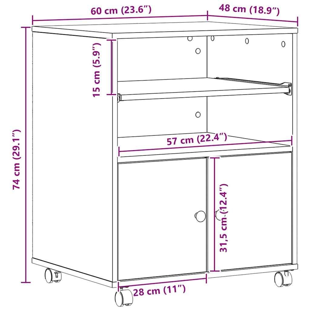 Soporte para impresora de madera de roble Artisan, 60 x 48 x 74 cm, con espacio de almacenamiento y botones negros, para oficina en casa o oficina, estante estable, ahorra espacio, duradero