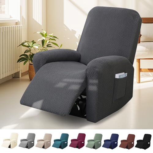 Bocguy Stretch Recliner Chair Cover 4-Pieces Recliner Armchair Covers for Living Room Reclining Chair Slipcover with Side Pocket High Spandex Slipcover/Lounge Cover Slip Resistant