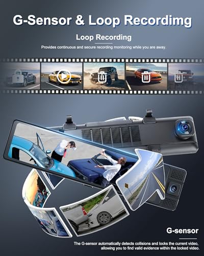 Podofo 11\" 2K Mirror Dash Cam 3 Channel Rear View Mirror Camera for Car&Trucks,Front 2K+Rear 1080P+Inside 1080P Camera,IPS Full Touch Screen with Night Vision,G-Sensor,24H Parking Monitor/Assistance