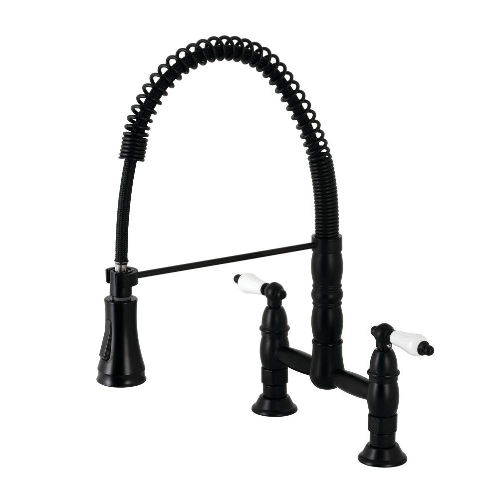 Kingston Brass GS1270PL Heritage Pull-Down Sprayer Kitchen Faucet, 10-Inch in Spout Reach, Matte Black