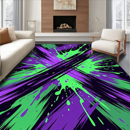 Low Pile Flatwoven Area Rug 6x9, Expressionist Paint Splash with