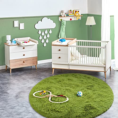 Cydiria Green Round Rug For Teens Girls Kids Bedroom, Cute Fluffy Circle Shaggy Area Rug Fuzzy Carpet For Baby Nursery Home Decor, 4Ft Soft Circular Rugs For Living Room, Plush Princess Castle Rugs #TOP3